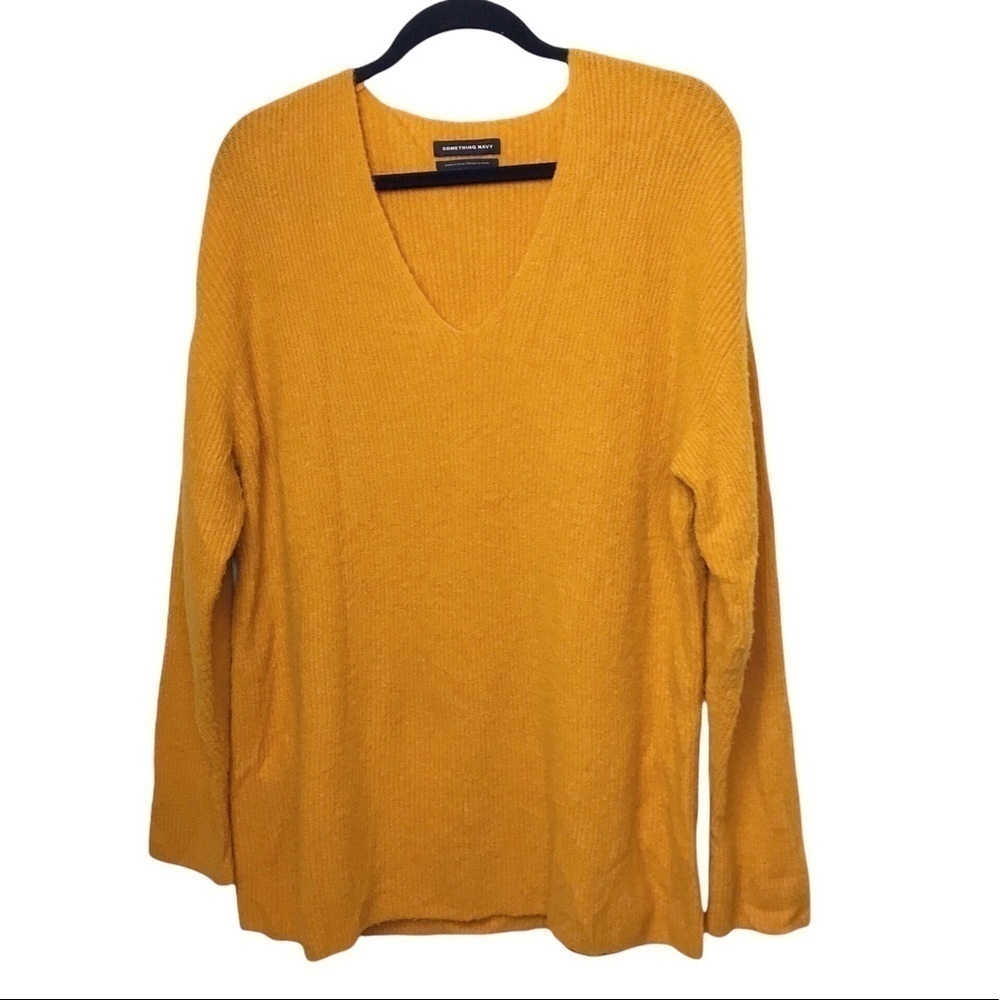 Something Navy Orange Yellow V Neck Sweater